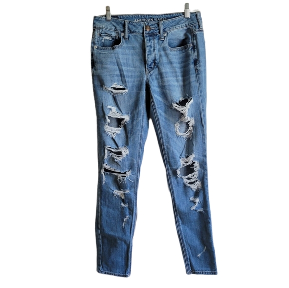 Light wash Distressed Button Fly Jeans